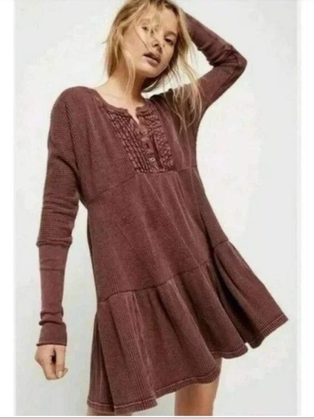 Free People FP One Jolene Mini Dress Waffle Knit Henley Women’s S